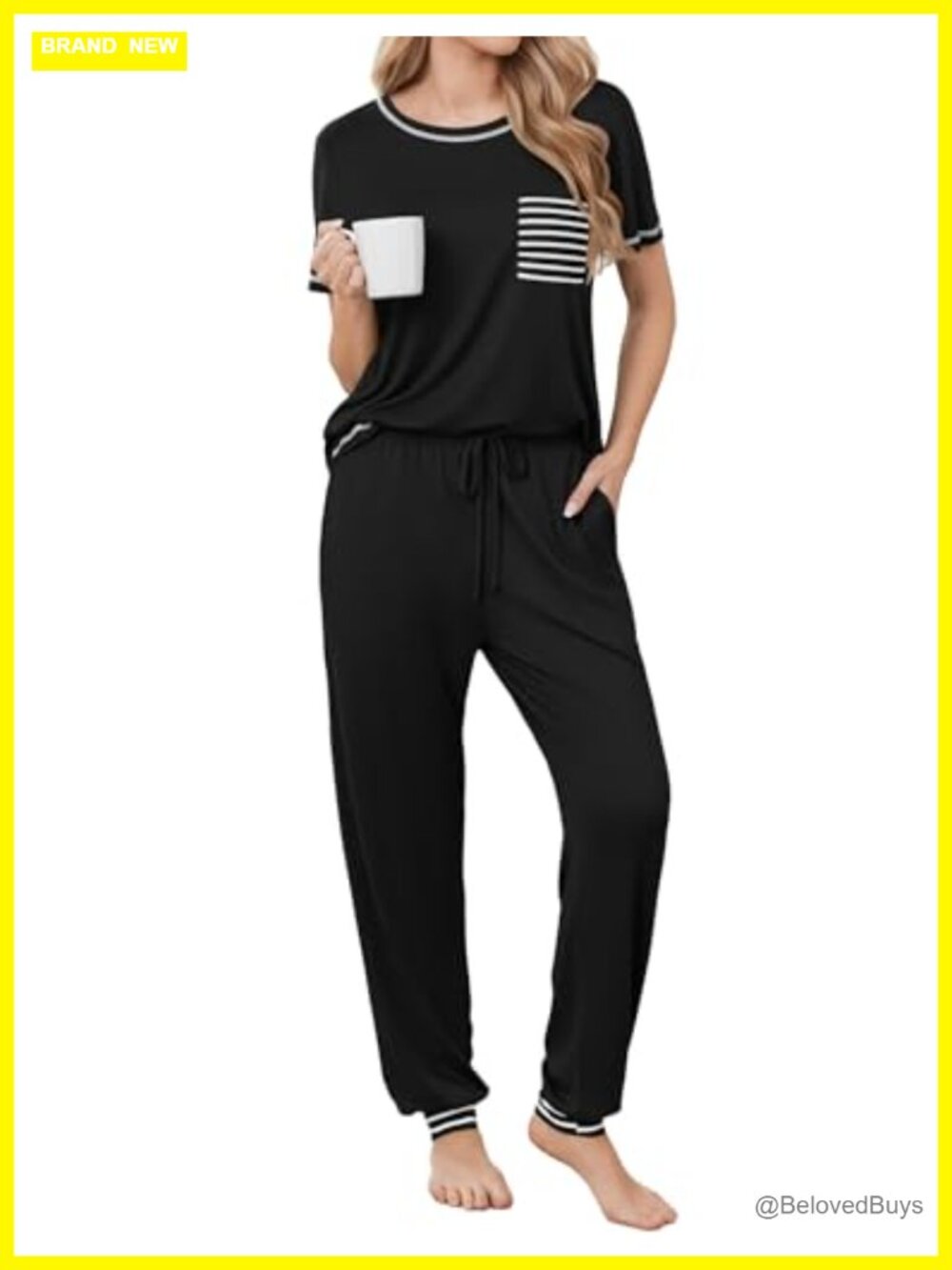 Women's 2-Piece Pajama Set Short Sleeve Crew Neck Jogger Pants Lounge Sleepwear